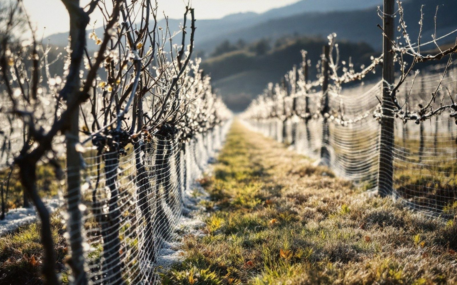 Netting going over a row in autumn light